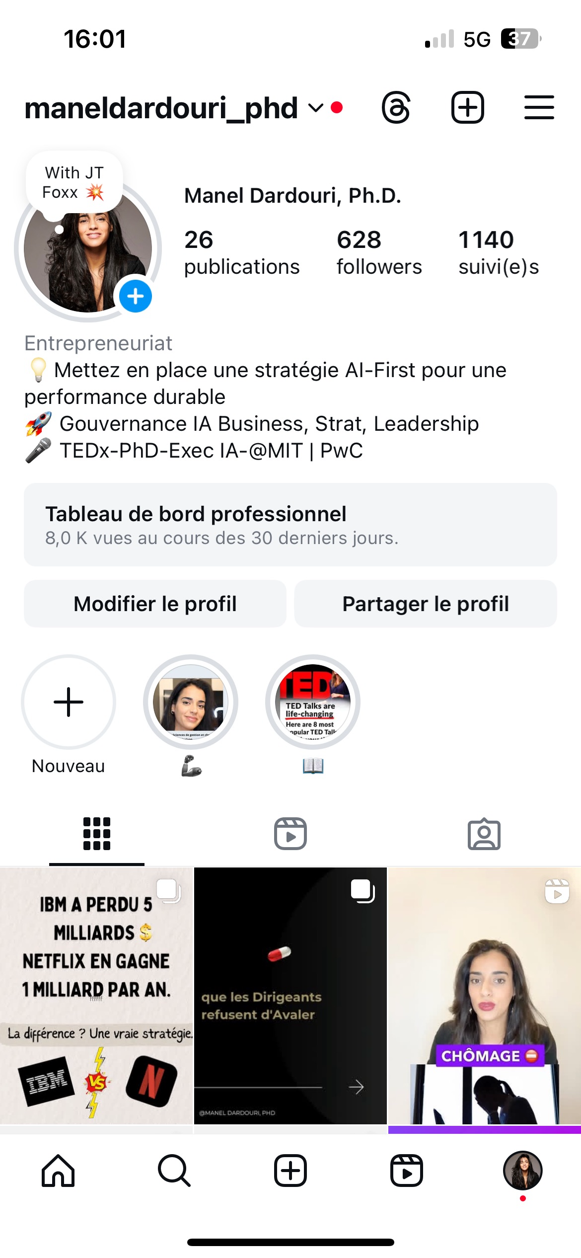 Profil à 628 abonnés